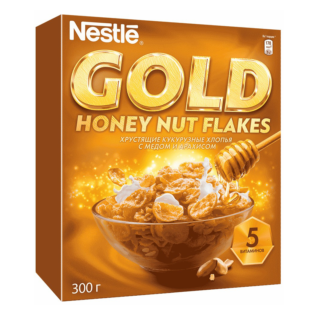 Сухой завтрак хлопья Gold Honey Nut Flakes кукурузные с медом и арахисом  300 г – купить в Москве, цены в интернет-магазинах на Мегамаркет