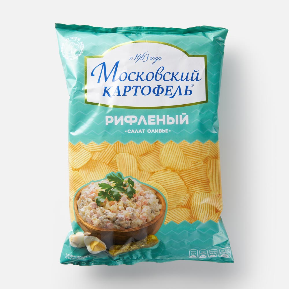 Чипсы Московский картофель, рифлёные, салат оливье, 130 г – купить в  Москве, цены в интернет-магазинах на Мегамаркет