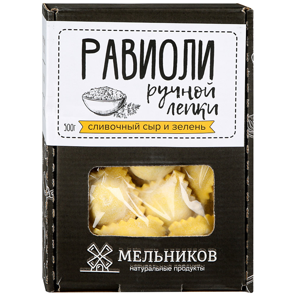 Равиоли ИП Мельникова О.А. с сливочным сыром и зеленью 500 г – купить в  Москве, цены в интернет-магазинах на Мегамаркет