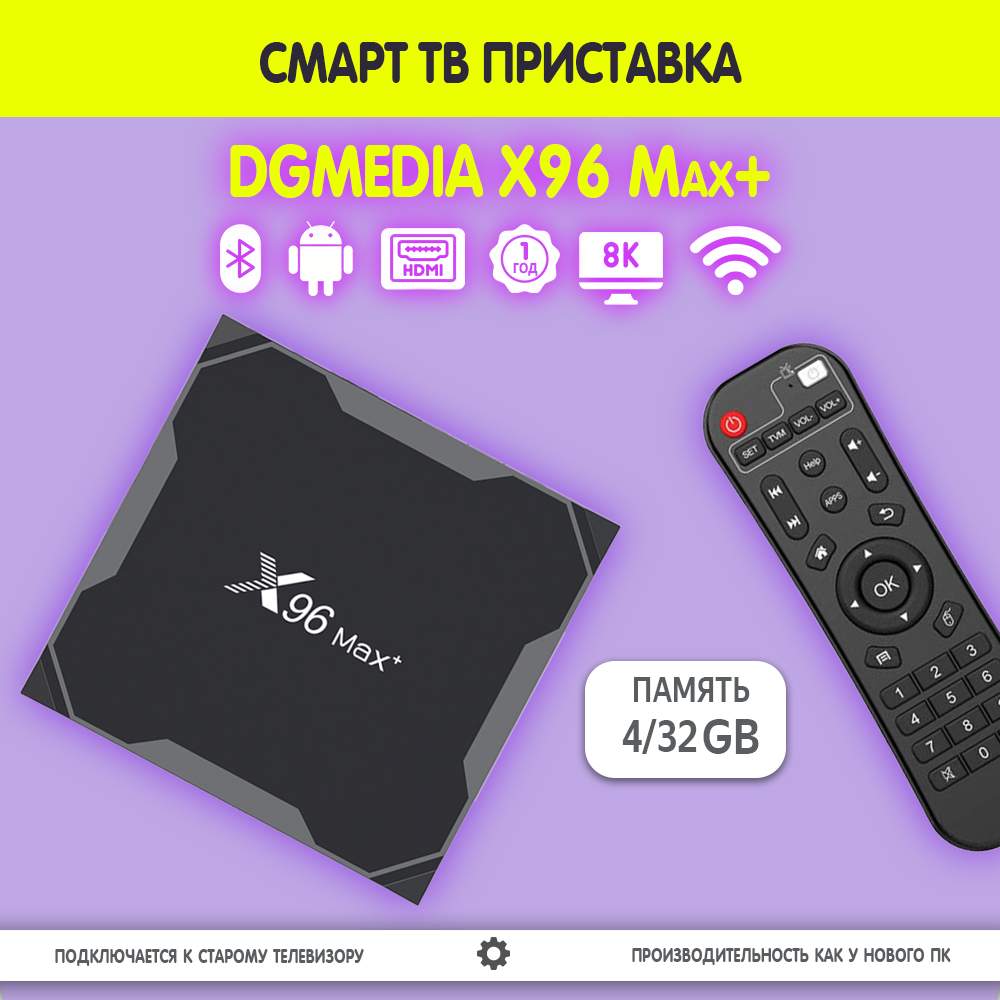 Смарт ТВ приставка DGMedia X96 Max+, Андроид медиаплеер 4/32 Gb, Amlogic  S905X3, купить в Москве, цены в интернет-магазинах на Мегамаркет