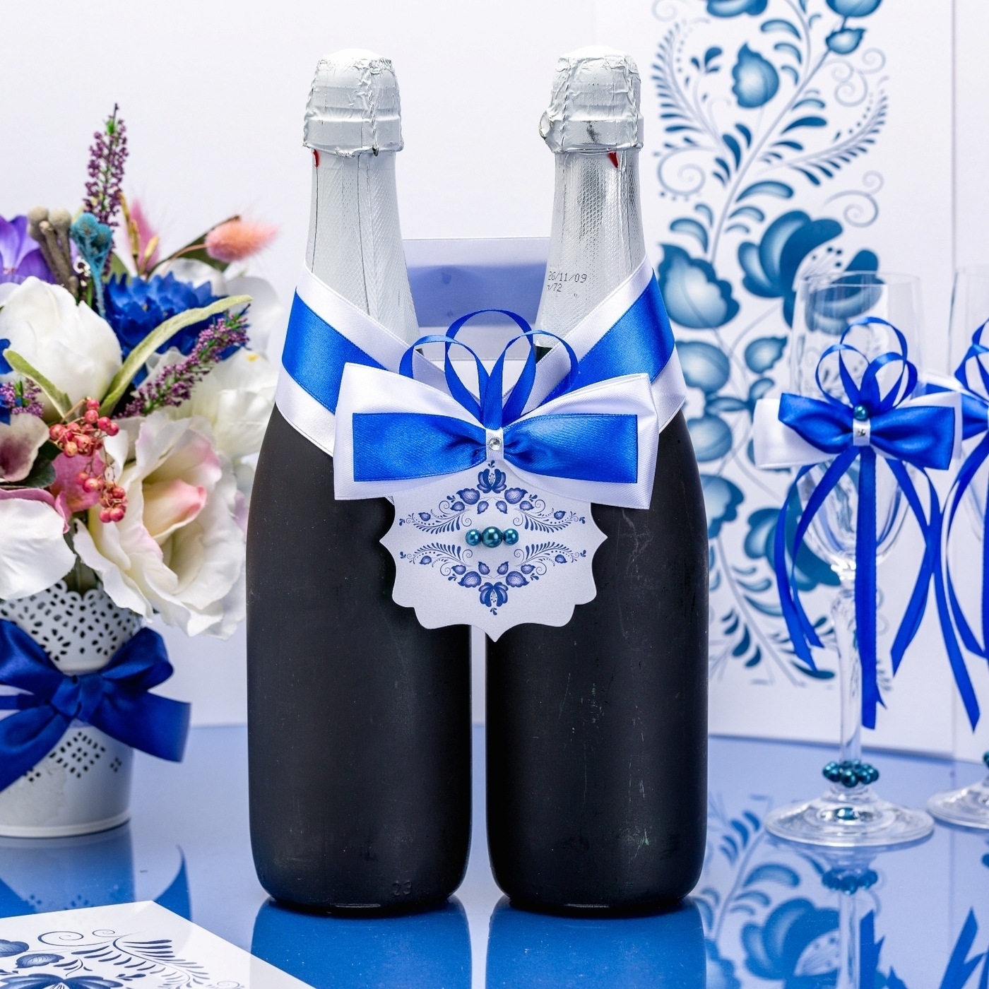 Украшение шампанского на свадьбу - Pion-decor