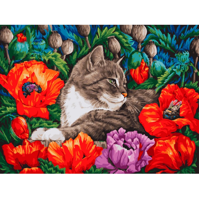 Раскраска по номерам Рыжий кот на картоне Красивый натюрморт, формат А3