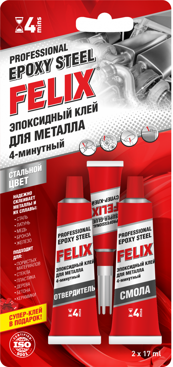 Клей эпокс. для металла FELIX 2х17 мл 411040063 - характеристики и описание  на Мегамаркет