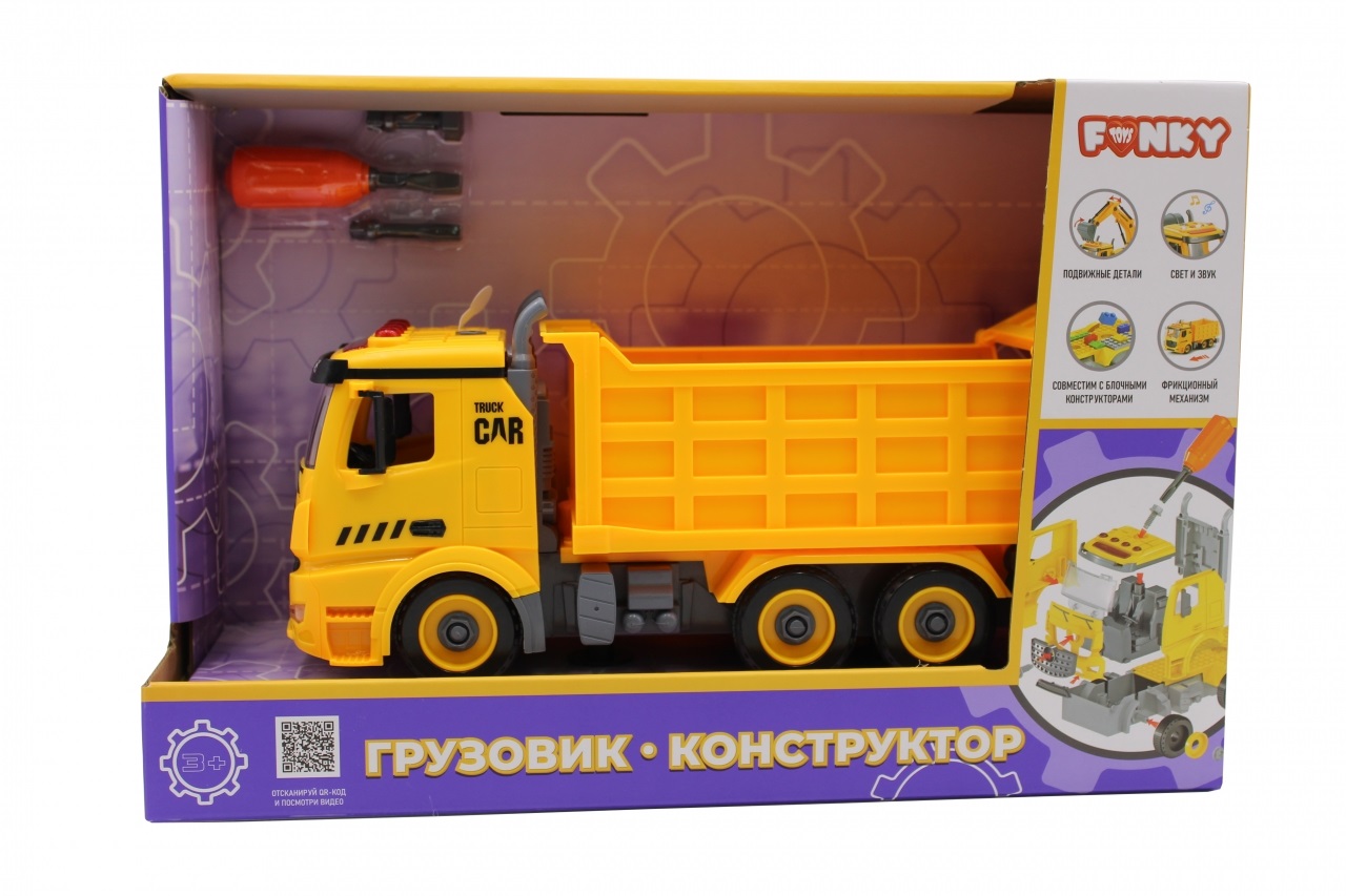 Купить funky Toys Грузовик-конструктор Funky Toys фрикционный, свет, звук,  1:12, цены на конструкторы в интернет-магазинах на Мегамаркет