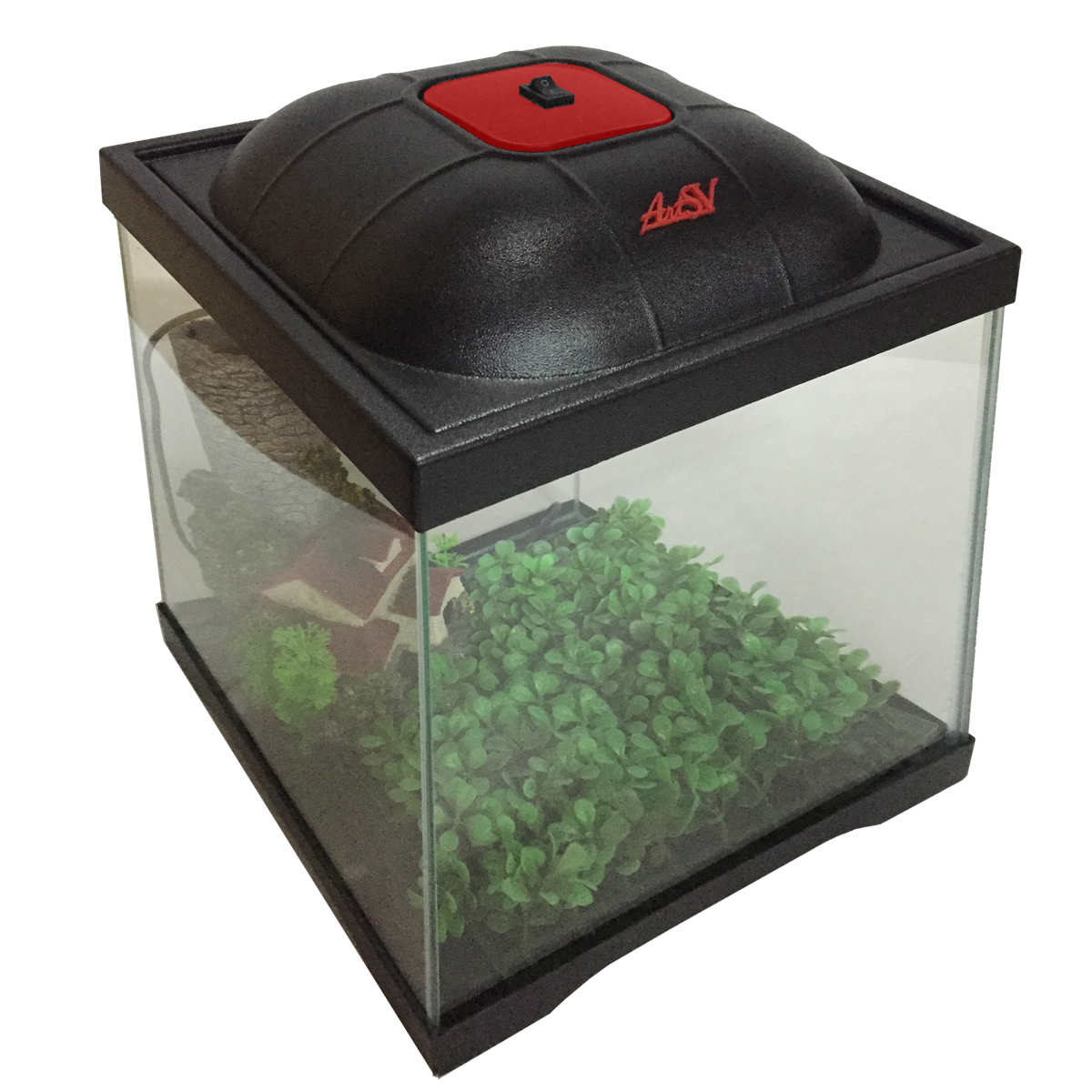 Купить аквариум Art-SV Куб 30 литров с крышкой-светильником черный с  красным, цены на Мегамаркет | Артикул: 100027037544