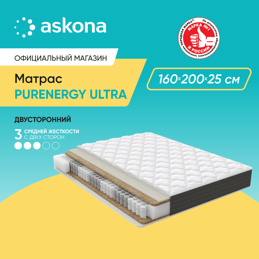 Матрас Askona PurEnergy Ultra 160x200 - купить в Москве, цены на Мегамаркет  | 600014966100