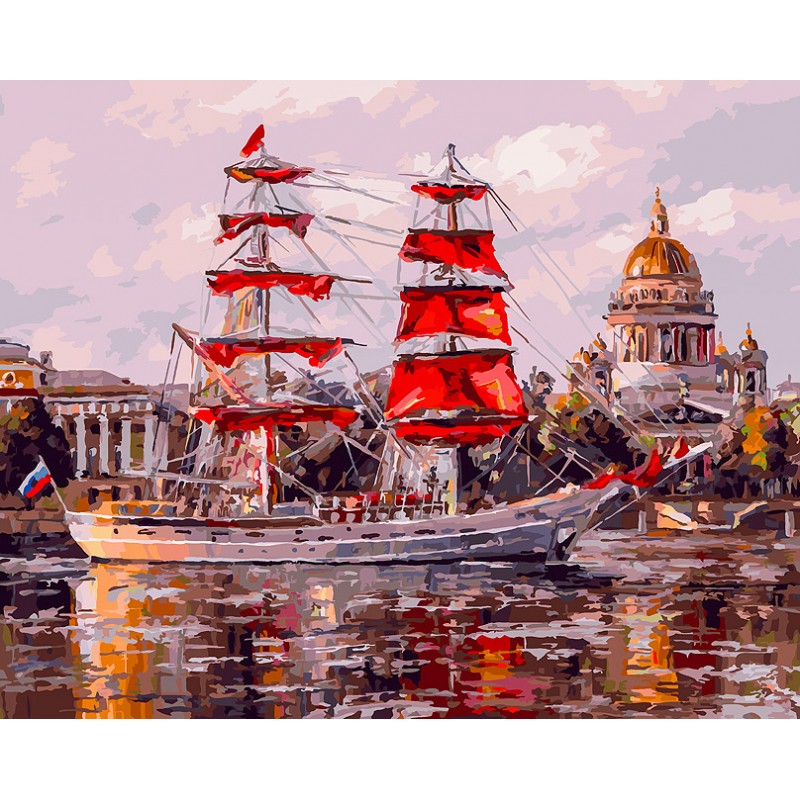 Алые паруса в Санкт-Петербурге / Парусник Раскраска картина по номерам на холсте 40х50
