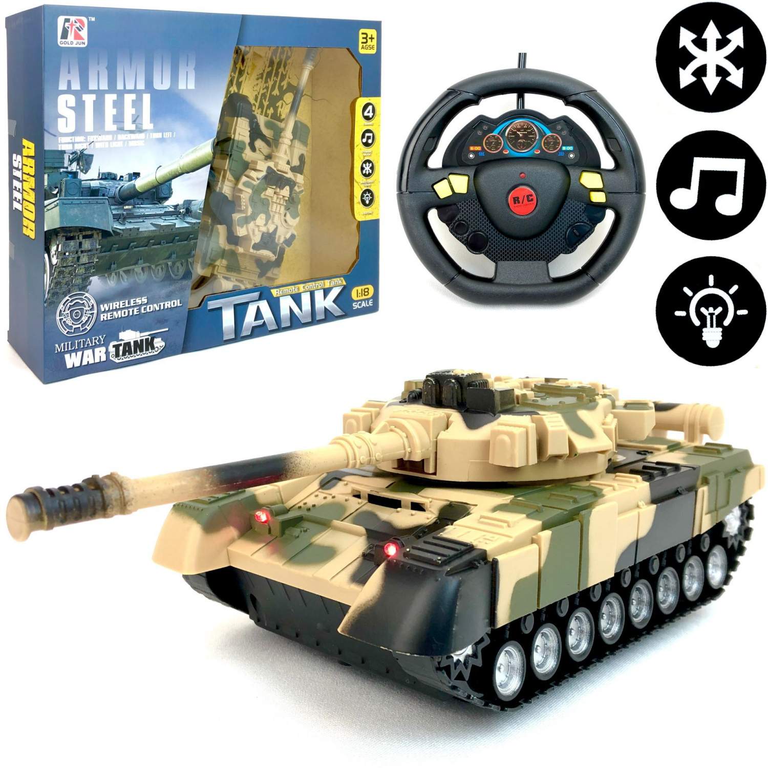 Радиоуправляемый боевой танк PLAYSMART Tank, 1:18, звук стрельбы, подсветка  – купить в Москве, цены в интернет-магазинах на Мегамаркет