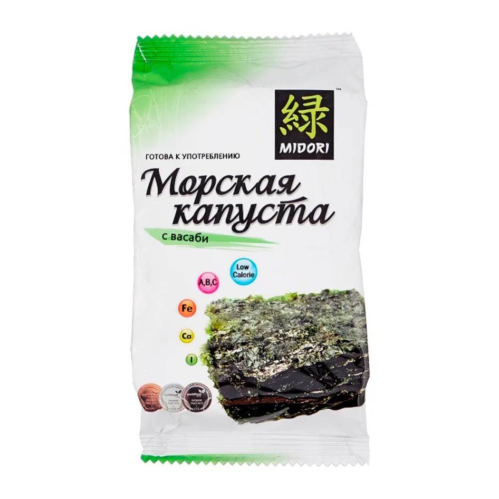 Купить морская капуста Midori жареная, с васаби, 10 листов, 5 г, цены на  Мегамаркет | Артикул: 100039728721