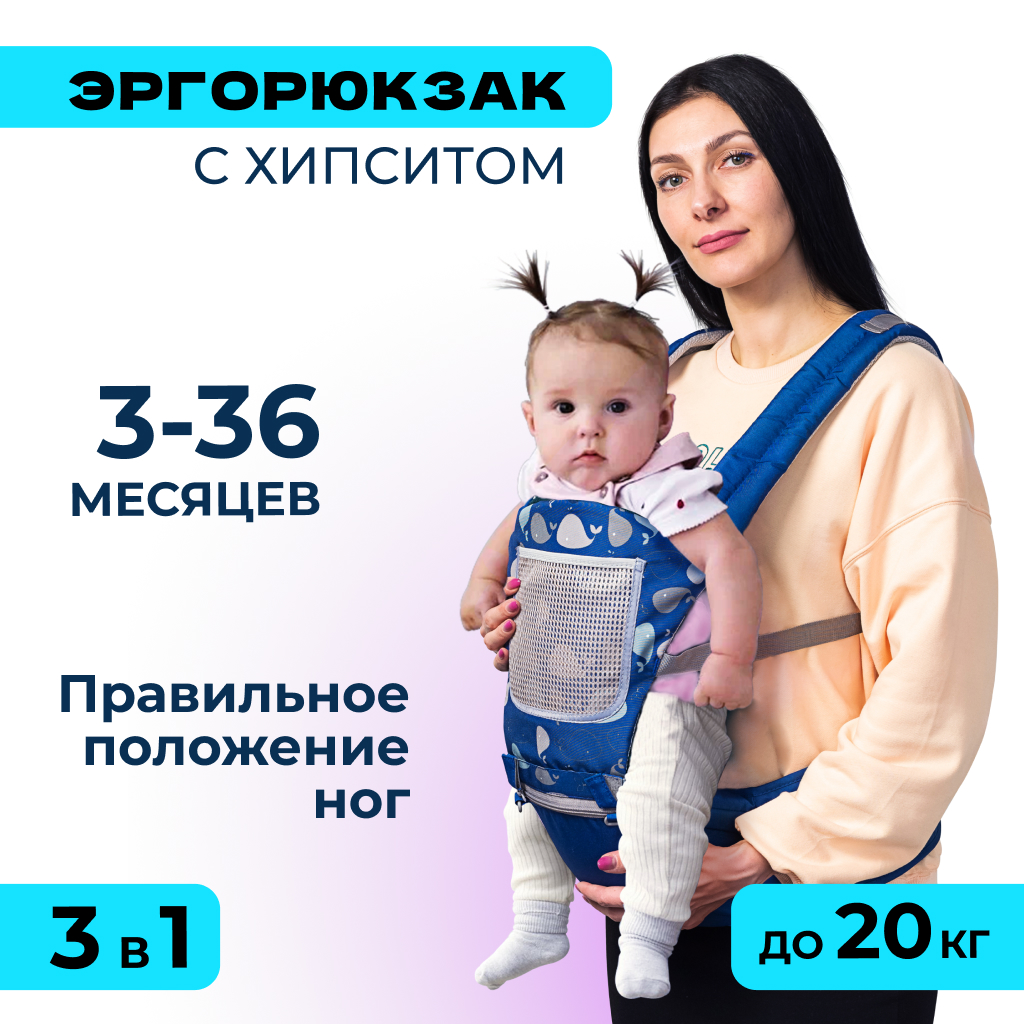 Хипсит 3 в 1 к Solmax эргорюкзак-слинг и кенгуру переноска для  новорожденных, синий - отзывы покупателей на Мегамаркет