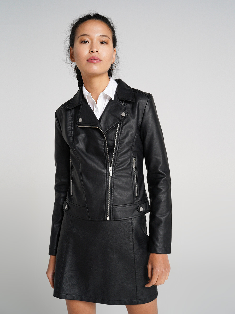 Кожаная куртка женская ТВОЕ A6592 черная S - отзывы покупателей наМегамаркет