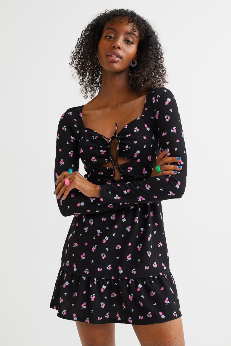 Missguided milkmaid mini dress in black ditsy sales floral