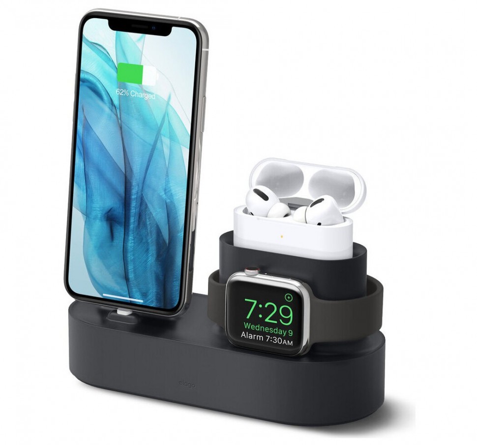 Док-станция Elago Charging hub 3 в 1 для AirPods Pro/iPhone/Apple Watch,  цвет Черный, купить в Москве, цены в интернет-магазинах на Мегамаркет