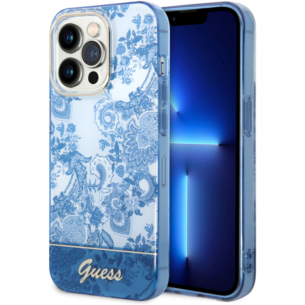 Чехол Guess pc/tpu toile de jouy w electroplated camera hard для iphone 14  pro, голубой – купить в Москве, цены в интернет-магазинах на Мегамаркет