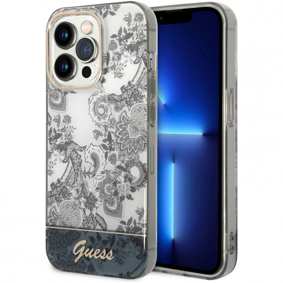 Чехол Guess pc/tpu toile de jouy w electroplated camera hard для iphone 14  pro, серый, купить в Москве, цены в интернет-магазинах на Мегамаркет