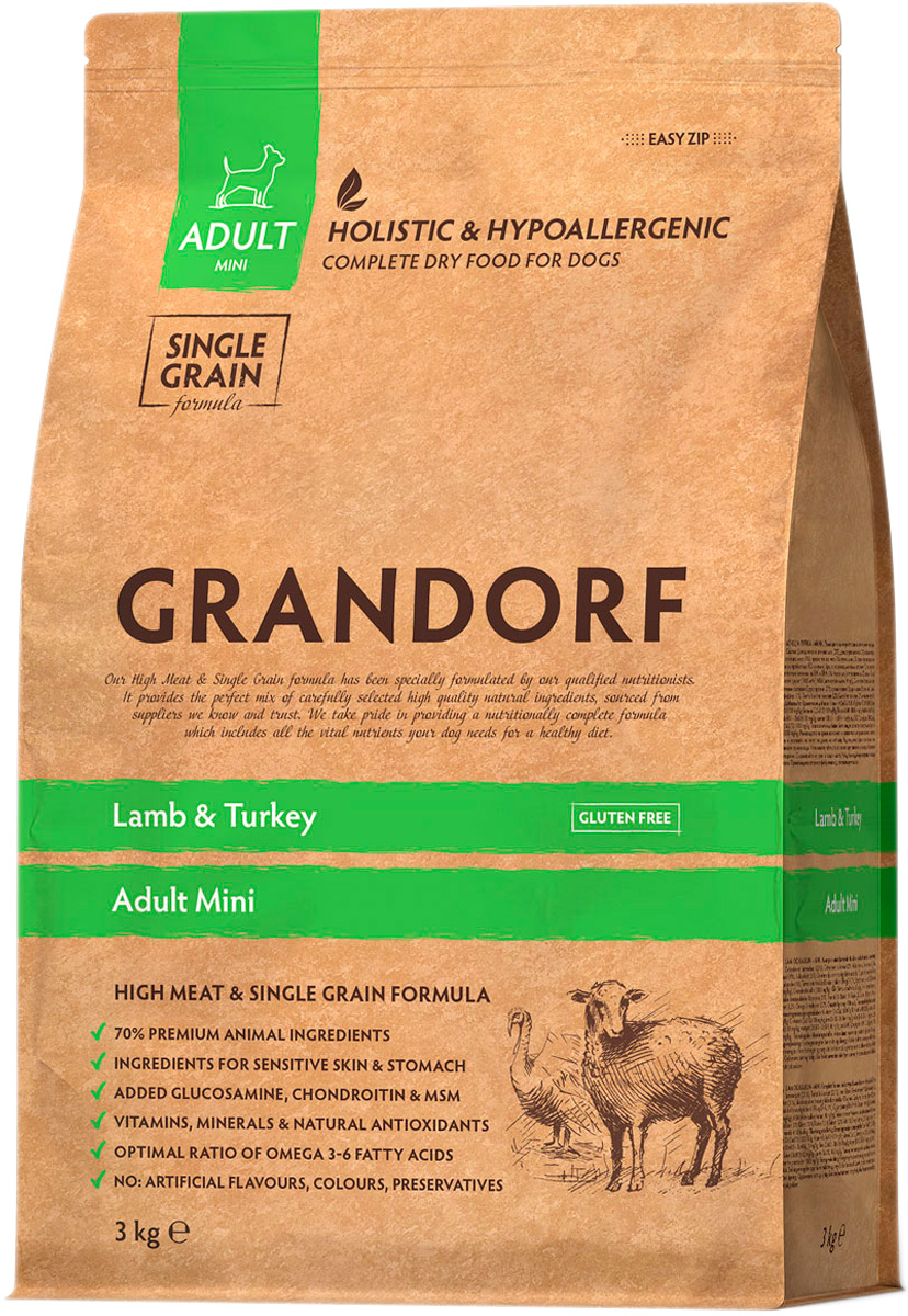 Сухой корм для собак GRANDORF SINGLE GRAIN DOG ADULT MINI, ягненок, индейка  3 кг - отзывы покупателей на маркетплейсе Мегамаркет | Артикул  товара:100023050594