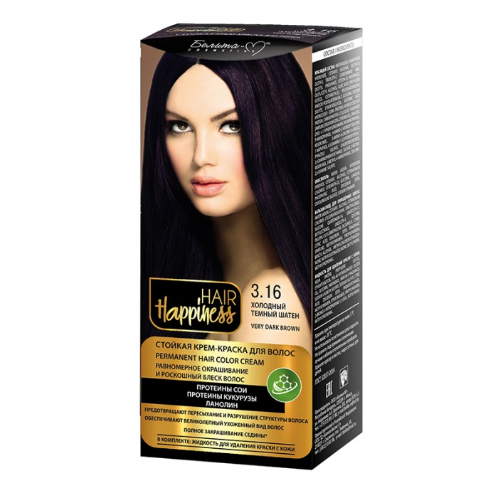 Купить крем краска для волос БЕЛИТА HAIR HAPPINESS тон 3.16 Холодный темный  шатен, цены на Мегамаркет | Артикул: 600002639969