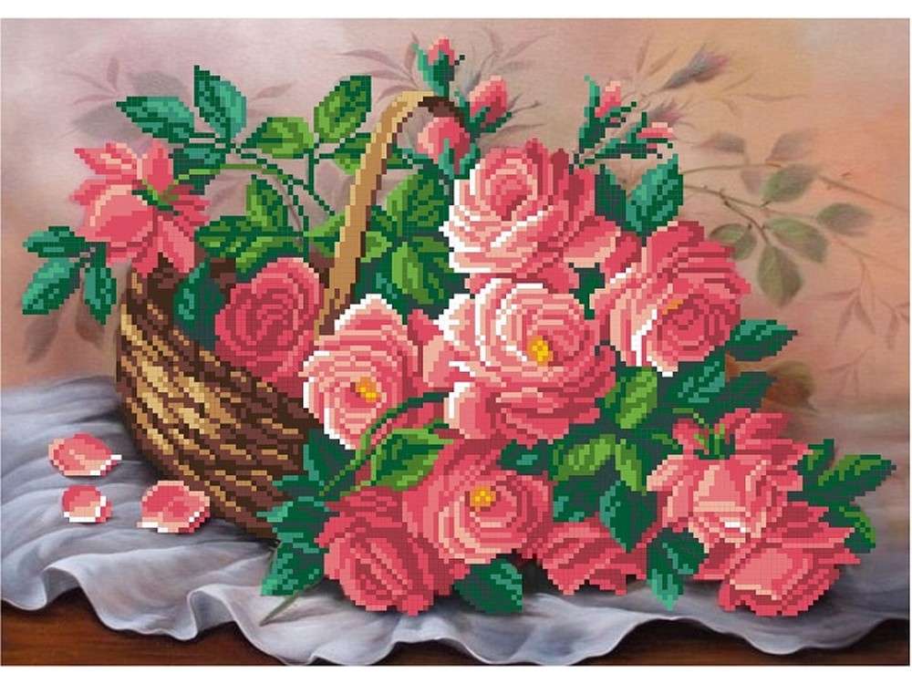 Купить рисунок на габардине «Розовые розы в корзине», цены в Москве наМегамаркет
