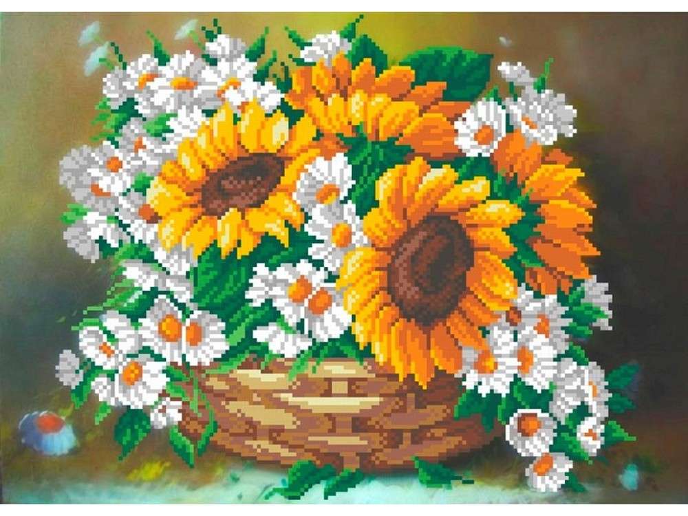 Купить рисунок на габардине «Цветы в корзине», цены в Москве на Мегамаркет