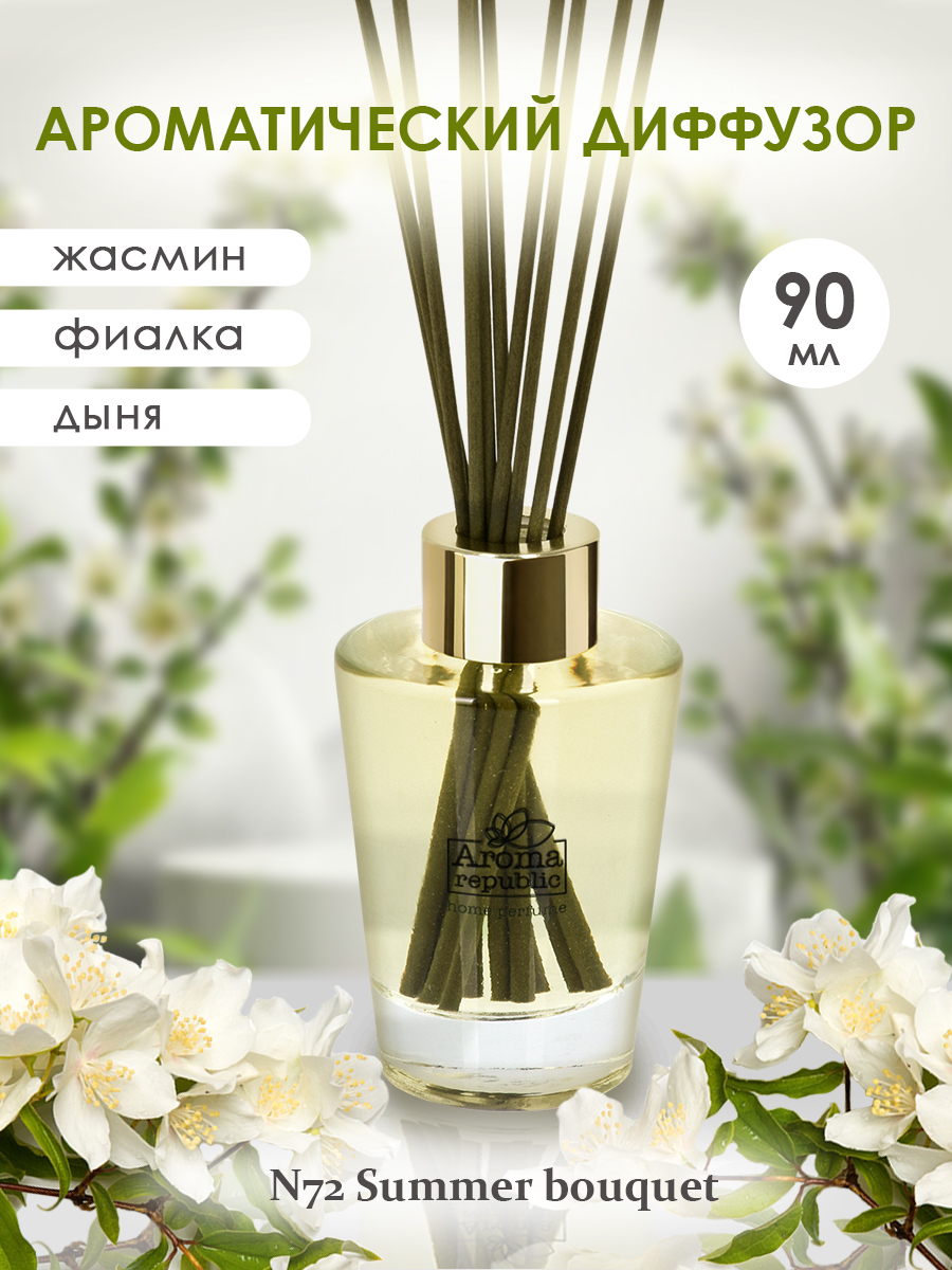 Аромадиффузор в стеклянном флаконе AROMA REPUBLIC 90 мл №72 Summer bouquet  - купить в ABtoys, цена на Мегамаркет