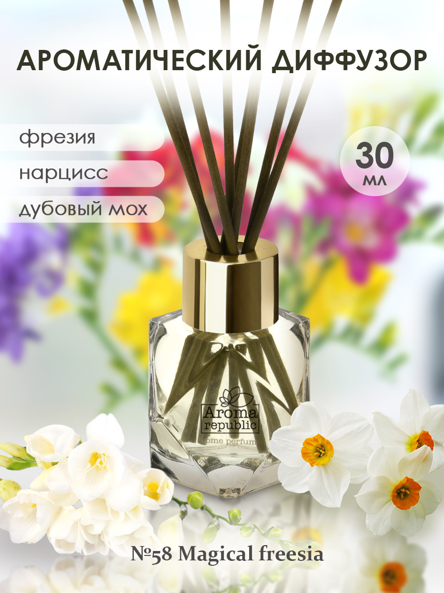 Аромадиффузор в стеклянном флаконе AROMA REPUBLIC 30 мл №58 Magical freesia  - купить в ООО 