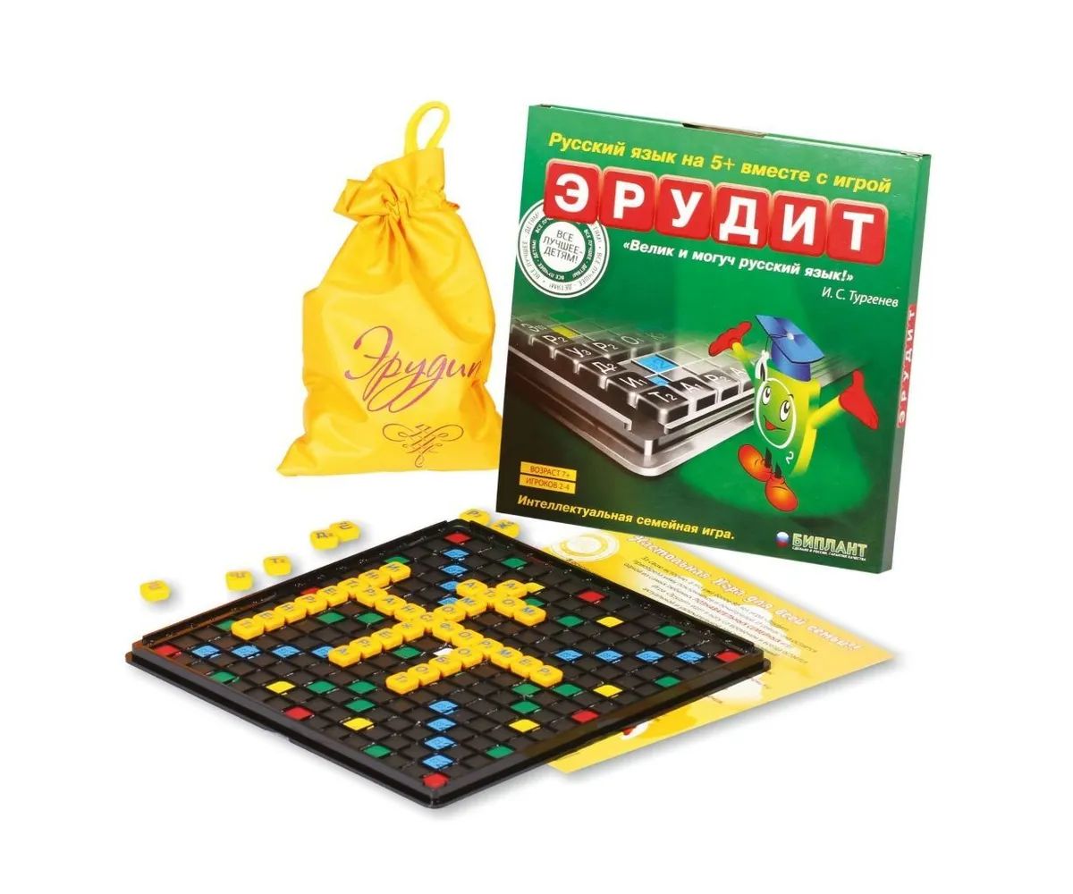 Настольная интеллектуальная игра Биплант Эрудит Scrabble Алфавит 10017_1 –  купить в Москве, цены в интернет-магазинах на Мегамаркет