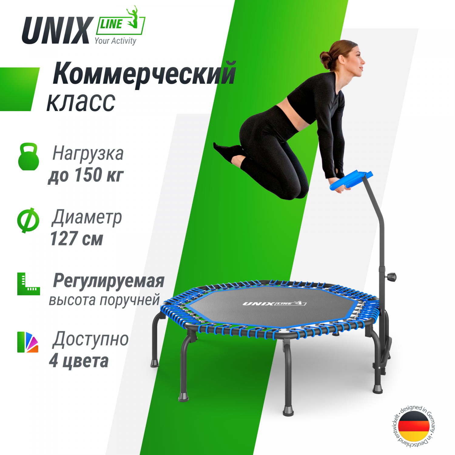 Батут спортивный с ручкой UNIX Line FITNESS Premium Blue, диаметр 127 см,  до 150 кг – купить в Москве, цены в интернет-магазинах на Мегамаркет