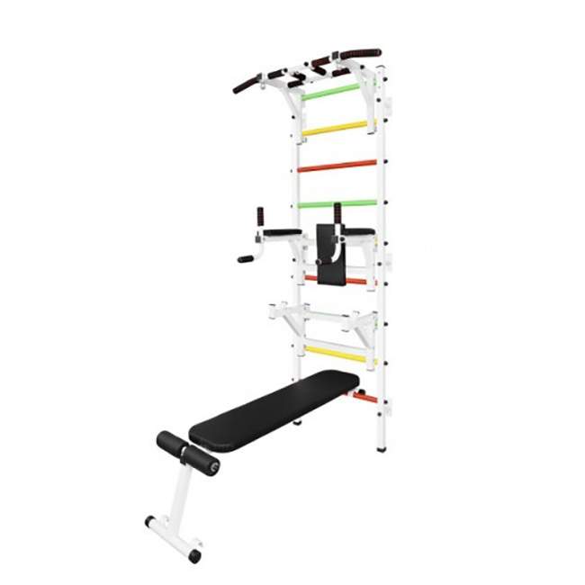 Шведская стенка с турником и брусьями и скамьей для дома