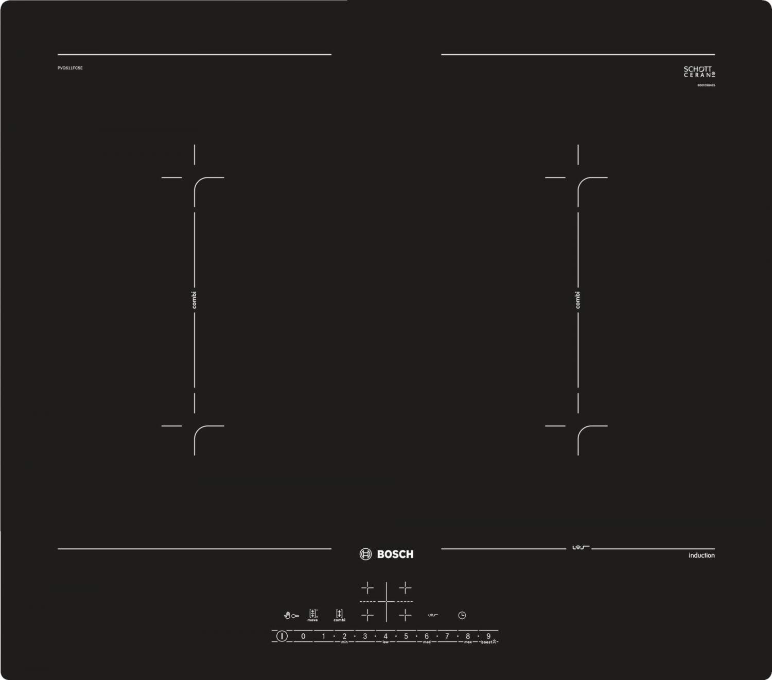 Встраиваемая варочная панель индукционная Bosch PVQ611FC5E черный ...