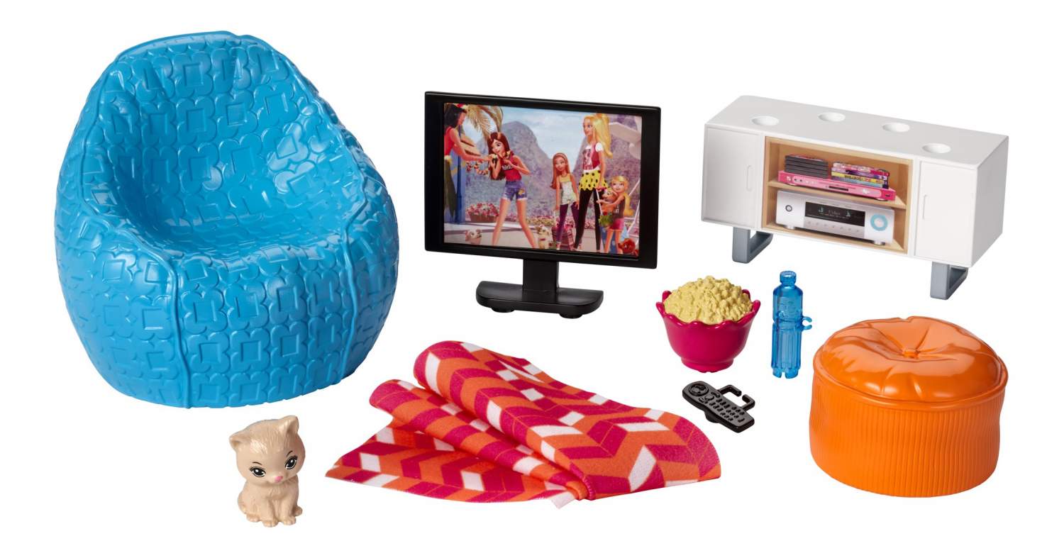 Наборы мебели Barbie Отдых дома DVX44 DVX46 Movie Night & Kitten Playset –  купить в Москве, цены в интернет-магазинах на Мегамаркет