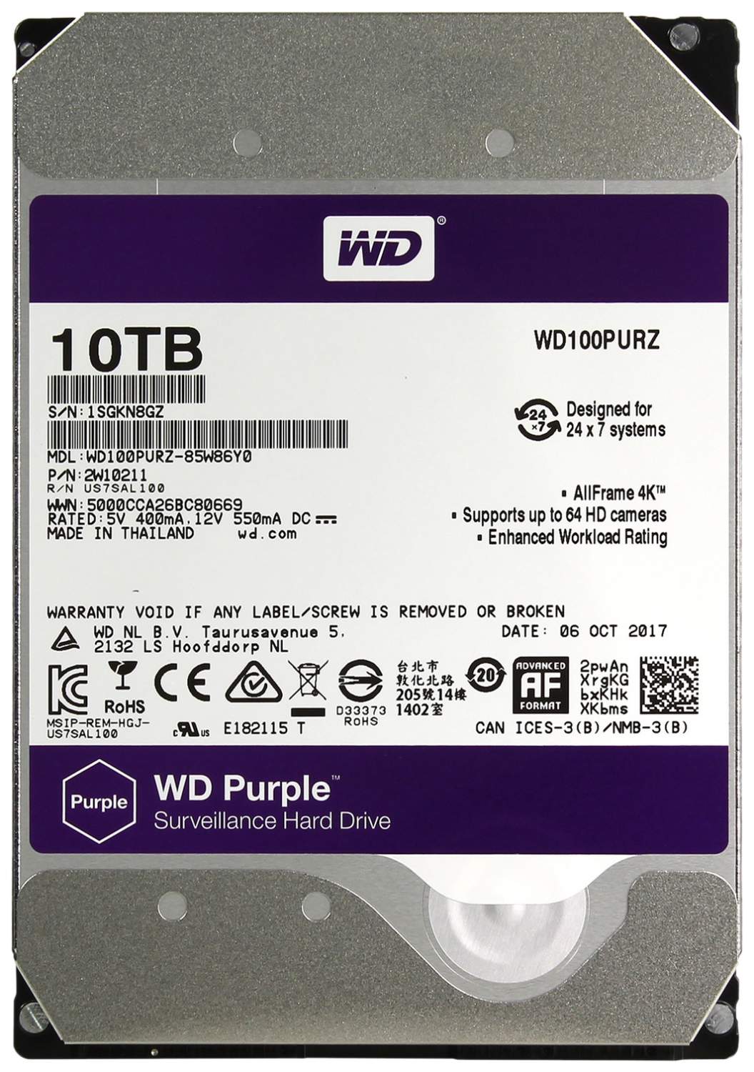 Жесткий диск WD Purple 10ТБ (WD100PURZ) – купить в Москве, цены в  интернет-магазинах на Мегамаркет