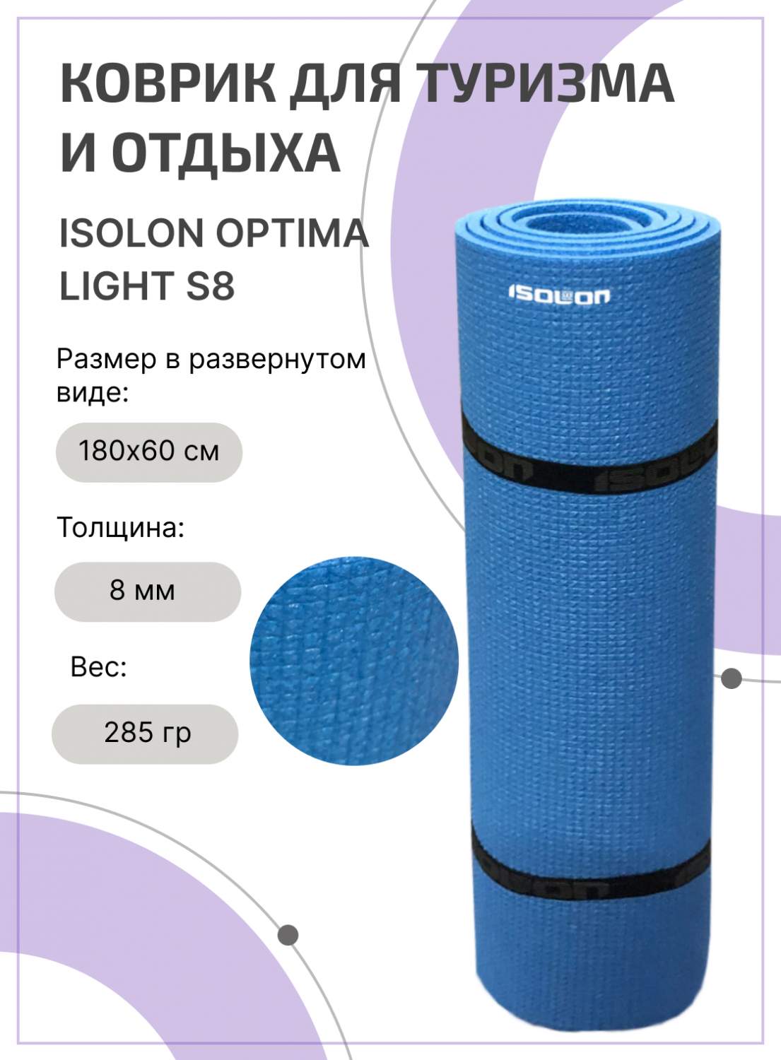 Коврик для туризма и отдыха ISOLON Optima Light S8, 180х60 см синий -  купить в Москве, цены на Мегамаркет