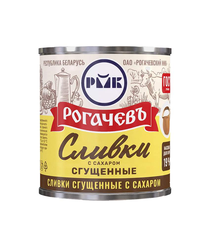 Купить сливки сгущенные с сахаром, 19%, Рогачев, ГОСТ, 1 шт. по 360 гр,  цены на Мегамаркет | Артикул: 100026488557