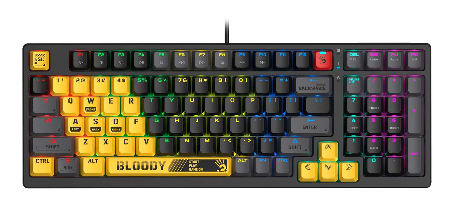 Проводная игровая клавиатура A4Tech Bloody S98 Yellow/Gray (SPORTS LIME),  купить в Москве, цены в интернет-магазинах на Мегамаркет