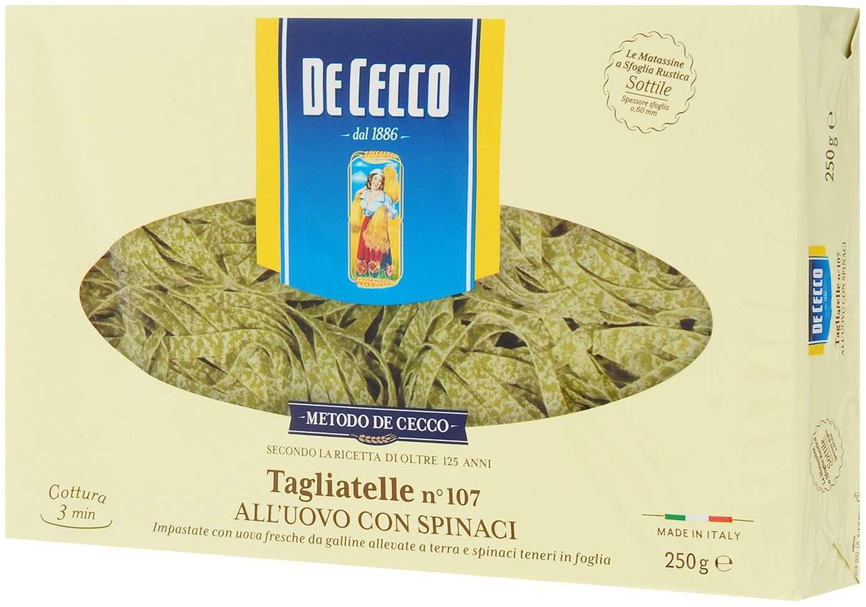 Макаронные изделия De Cecco tagliatelle со шпинатом 250 г - отзывы  покупателей на маркетплейсе Мегамаркет | Артикул: 100024354623