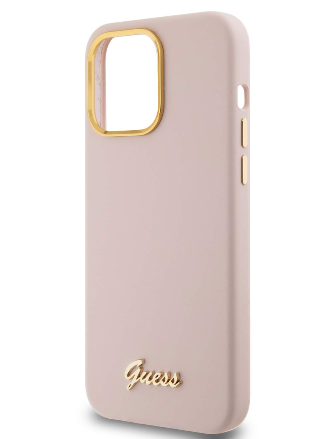 Чехол Guess для iPhone 15 Pro Max силиконовый Soft-touch Gold metal logo,  розовый, купить в Москве, цены в интернет-магазинах на Мегамаркет