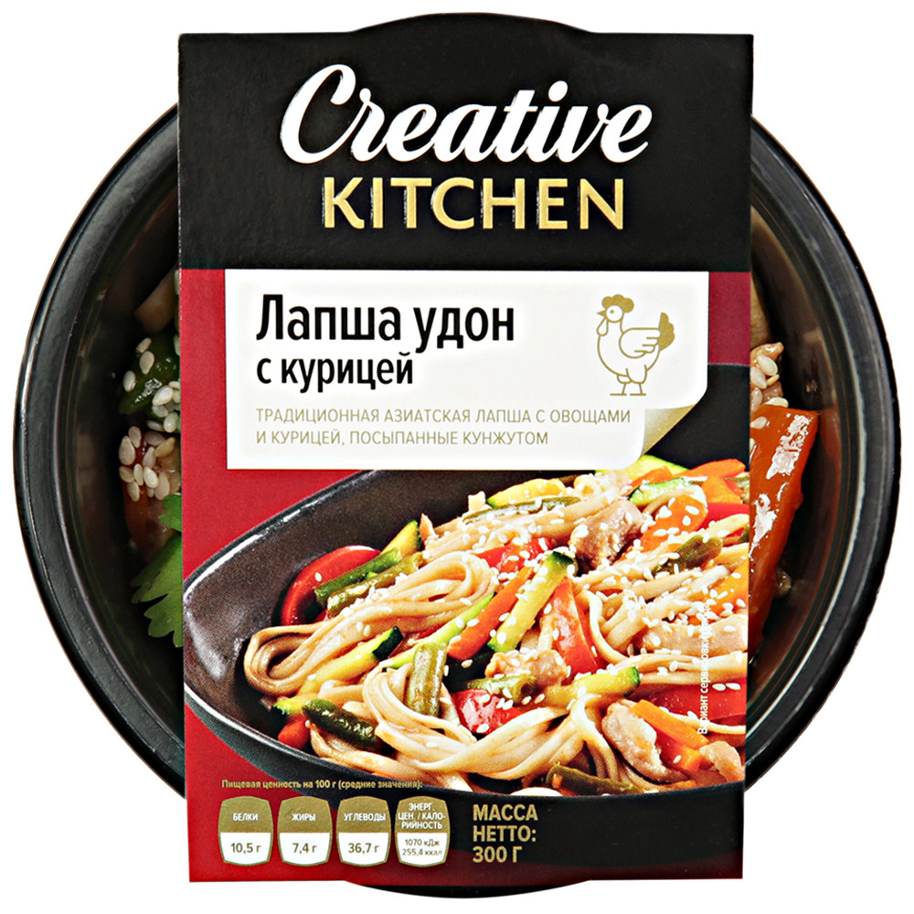 Лапша Creative Kitchen Удон с курицей 300 г – характеристики на Мегамаркет