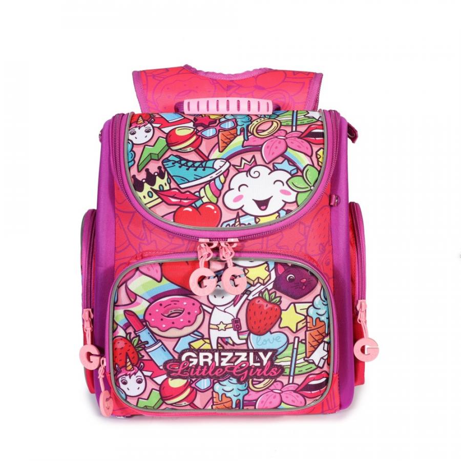 Купить школьный Рюкзак для девочки Grizzly Ra-971-5 Жимолость - Фиолетовый, цены в Москве на Мегамаркет