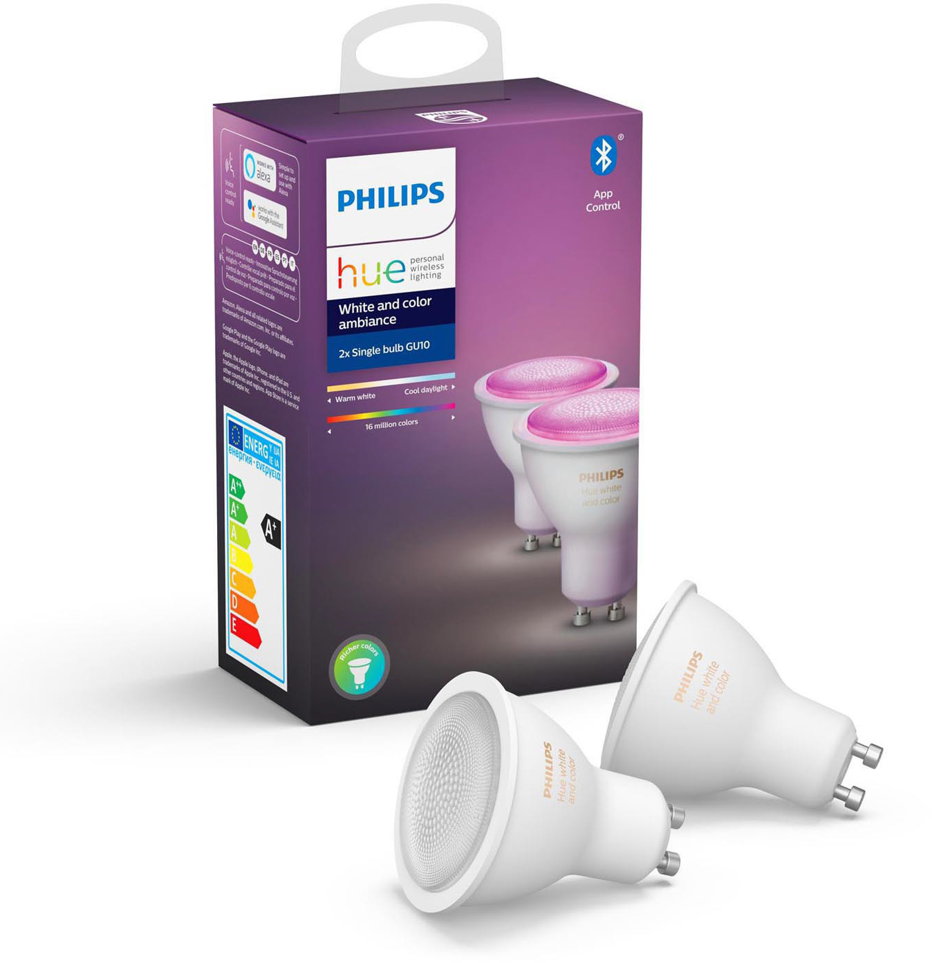 Светодиодные лампы Philips Hue White and Color Ambiance Bluetooth GU10 2 шт  – купить в Москве, цены в интернет-магазинах на Мегамаркет