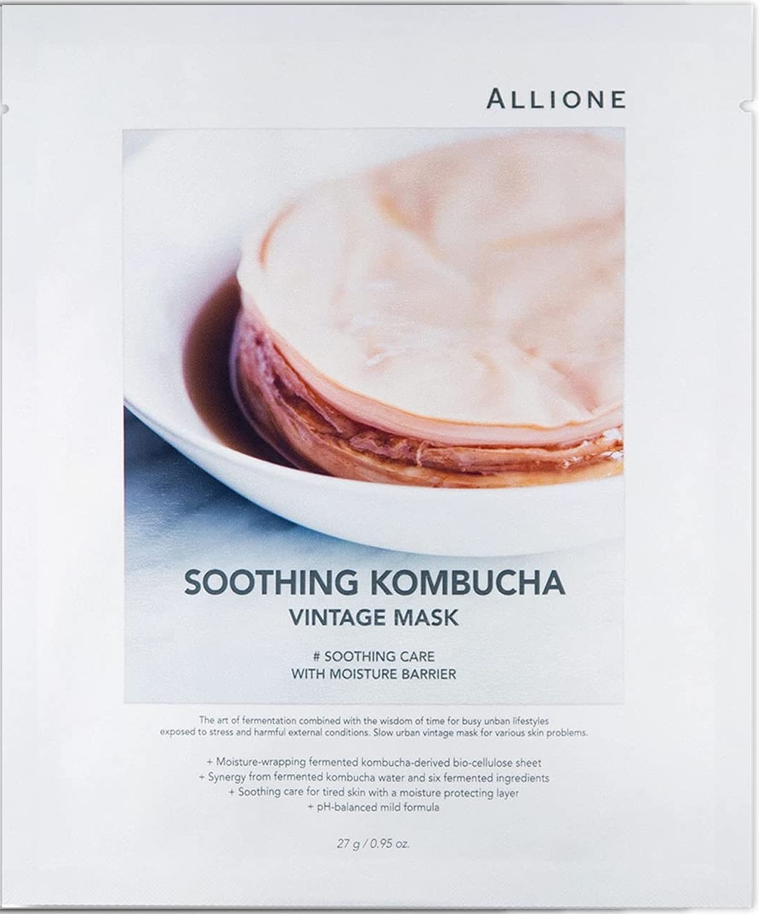 Купить маска для лица Allione Soothing Kombucha успокаивающая, винтажная,  тканевая 27 г, цены на Мегамаркет | Артикул: 100048309178