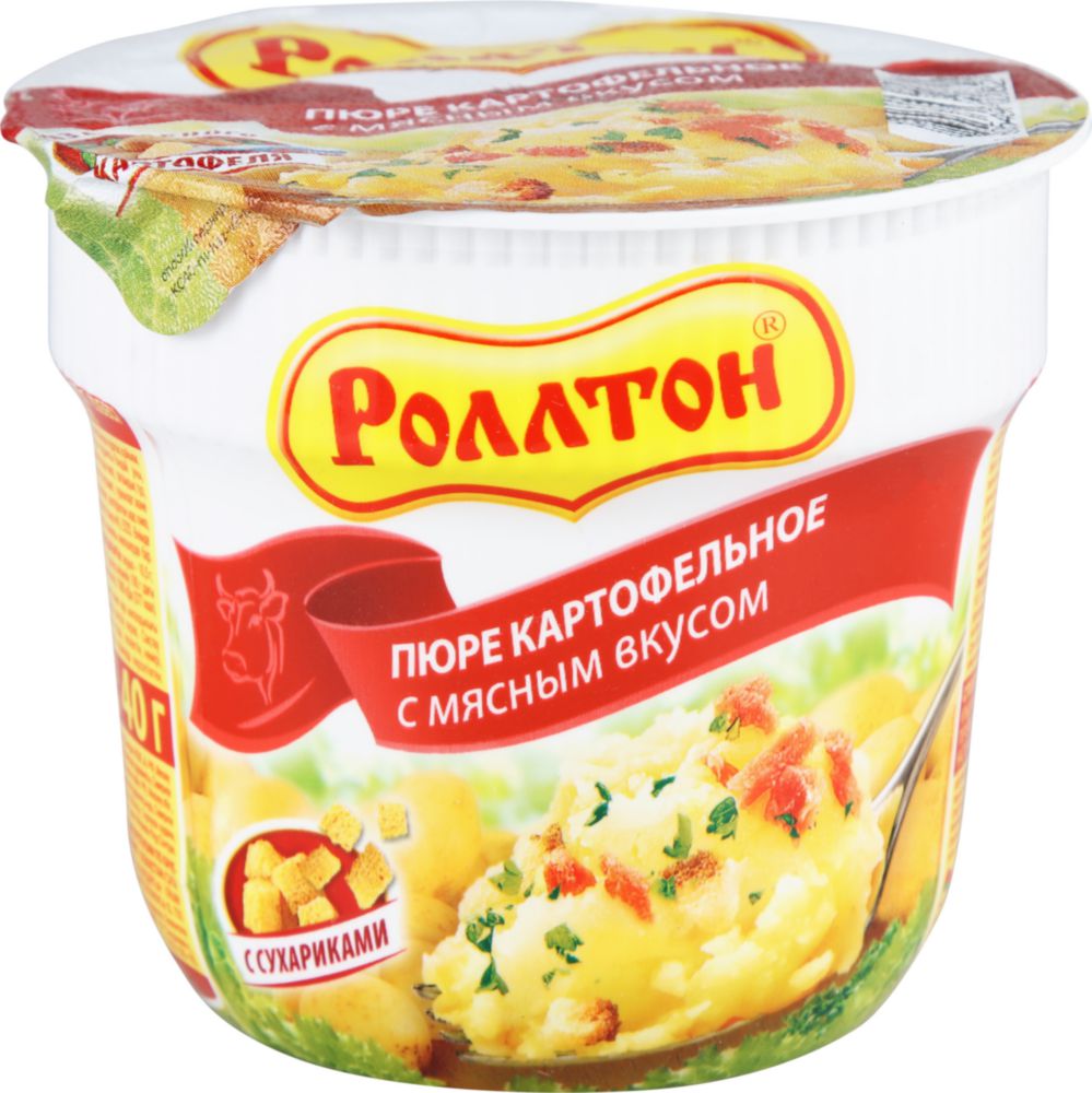 Пюре картофельное быстрого приготовления Роллтон с мясным вкусом с  сухариками 40 г - отзывы покупателей на маркетплейсе Мегамаркет | Артикул:  100023849041