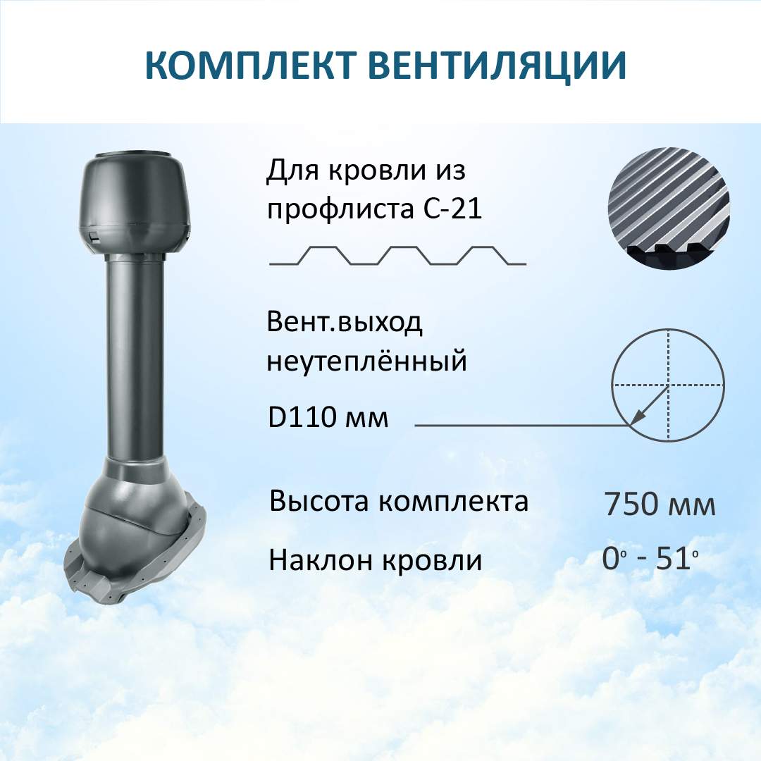 Комплект вентиляции: колпак D110, вент/выход 110, для кровельного  профнастила С21 - купить в Москве, цены на Мегамаркет | 600011926182