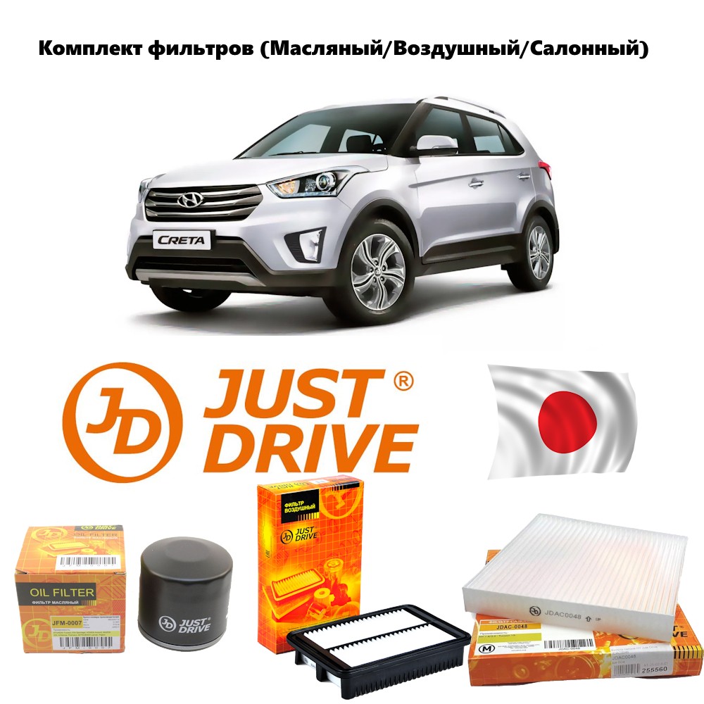 Комплект фильтров для ТО Just Drive Hyundai Creta (масляный + воздушный +  салонный пылевой - купить в Москве, цены на Мегамаркет | 600014630421