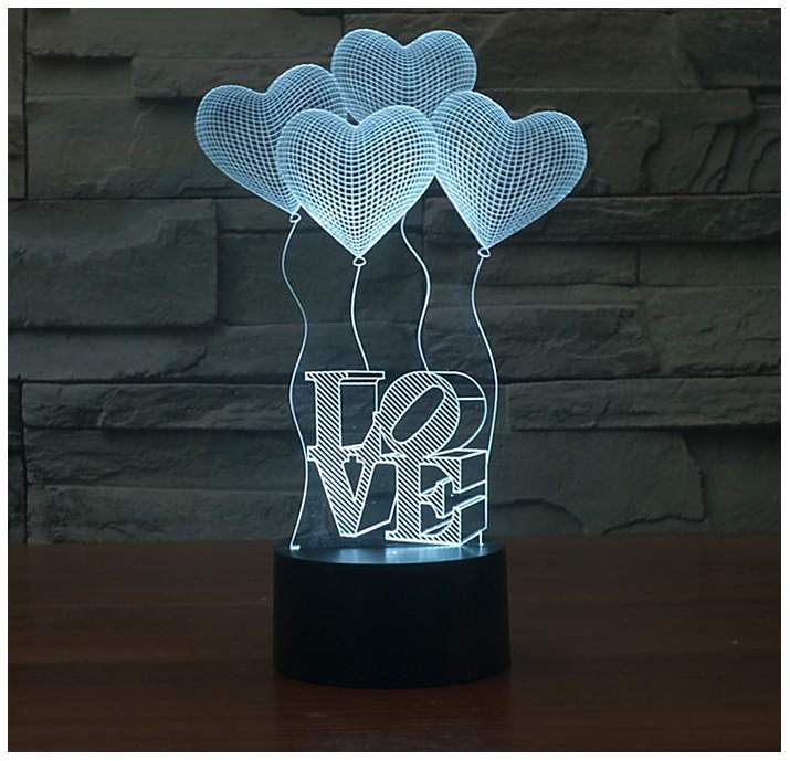 Купить Ночник 3D мишка с сердцем, От порта USB и батарей по выгодной цене в инте