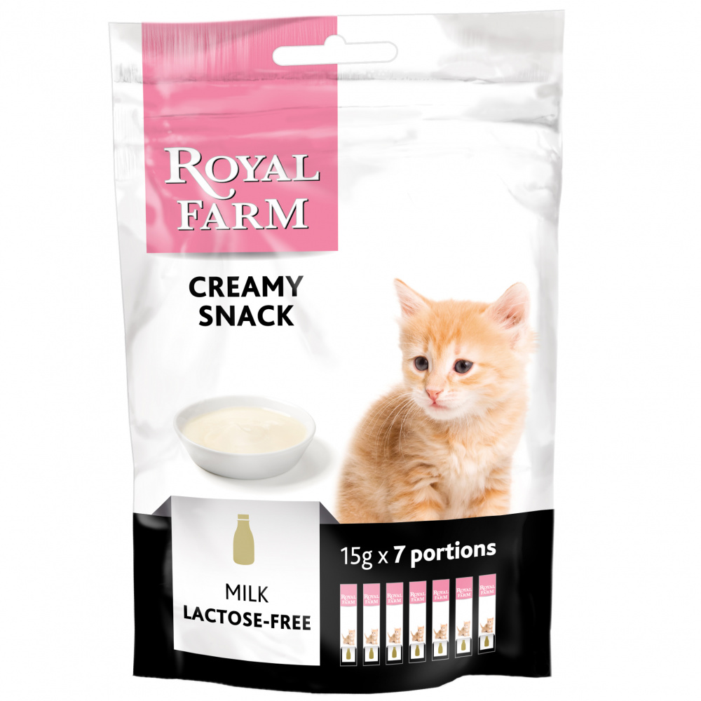 Купить лакомство для котят ROYAL FARM Creamy Snack крем, безлактозное  молоко, 7 шт по 15 г, цены на Мегамаркет | Артикул: 100025453067