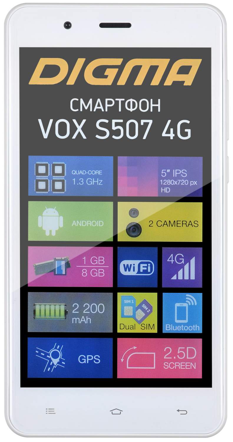 Смартфон DIGMA VOX S507 4G DS 1/8GB White (VS5022PL), купить в Москве, цены  в интернет-магазинах на Мегамаркет