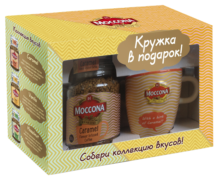 Moccona Кофе Моккона (Moccona) подарочный набор: Кофе с ароматом карамели + кружка 95 г + кружка