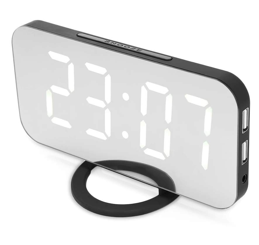 Электронные настольные/настенные зеркальные часы с USB (черный корпус, белые цифры) - купить в Москве, цены на Мегамаркет