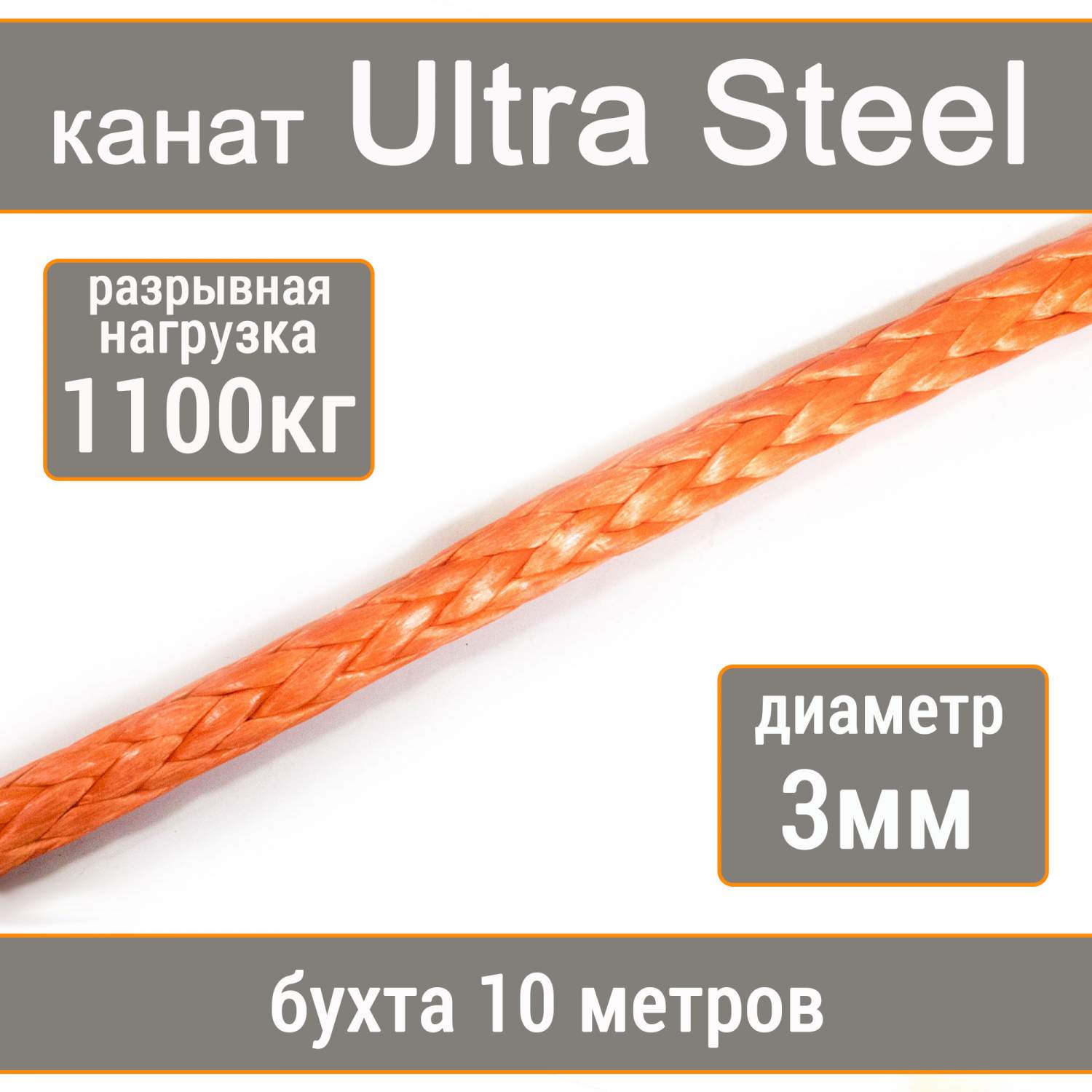 Высокопрочный синтетический канат UTX Ultra Steel 3мм р.н.1100кг,  007654321-103 – купить в Москве, цены в интернет-магазинах на Мегамаркет