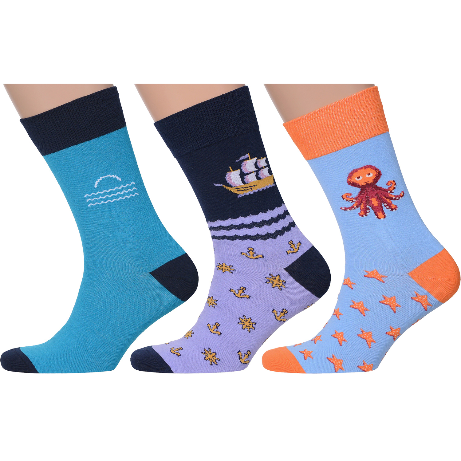 Комплект носков мужских MoscowSocksClub msk3-М28 голубых; фиолетовых;  синих; оранжевых 27 - купить в Москве, цены на Мегамаркет